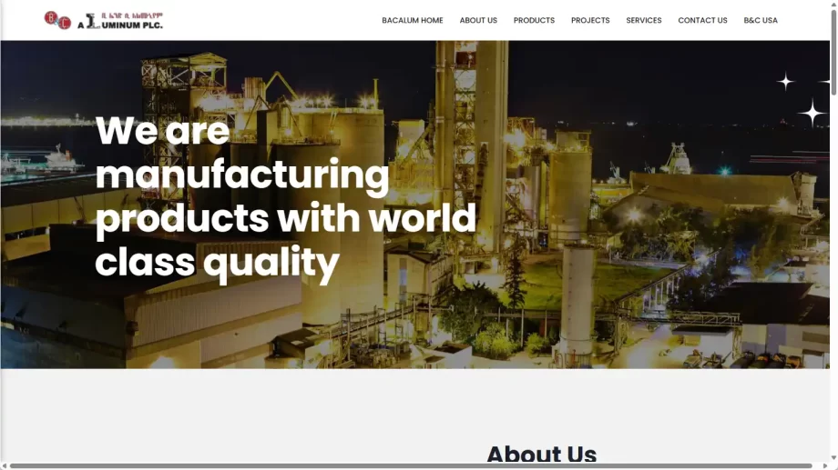 B&C Aluminum PLC factory and Molto Bravo premium aluminum profile display in Addis Ababa.