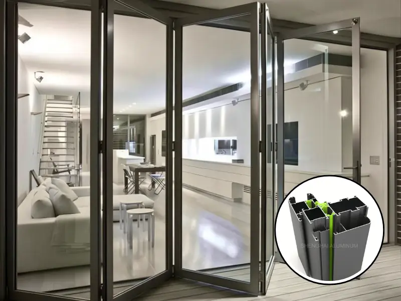 Thermal break aluminum bi-fold door, full panoramic design for luxury villa