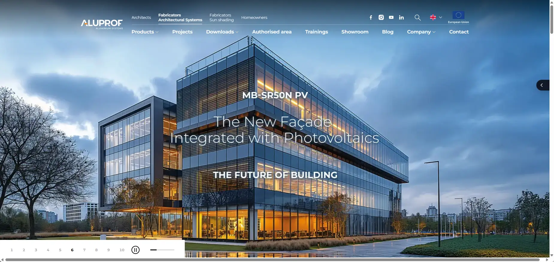 Aluprof sustainable aluminum facade system website interface.