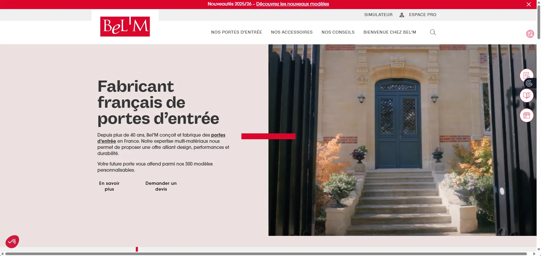Bel'M bespoke entrance door website interface.