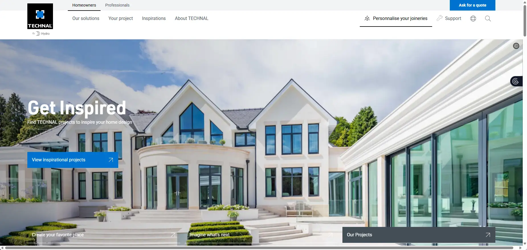 TECHNAL architectural aluminum system website interface.